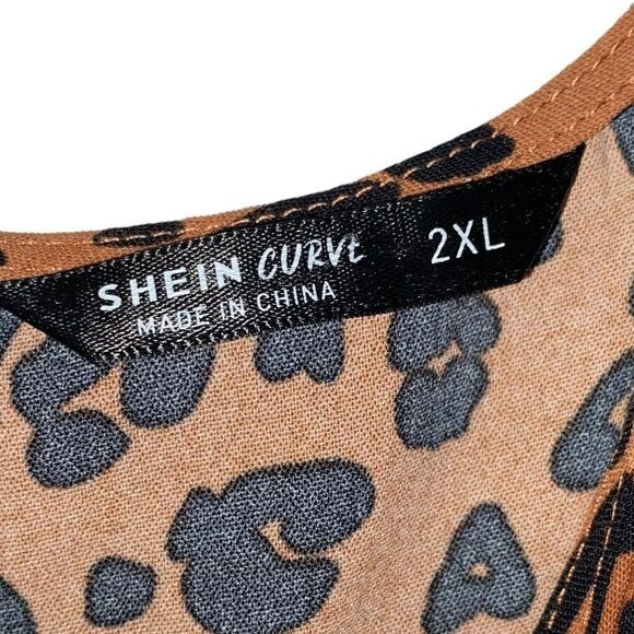SHEIN Plus Tied Shoulder‎ Ruffle Hem Leopard Belted Cami Romper 2XL - Picture 7 of 11